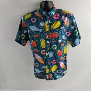 AVU Men’s Button-Up Shirt Small – Short Sleeve Summer Print Hawaiian Aloha Party